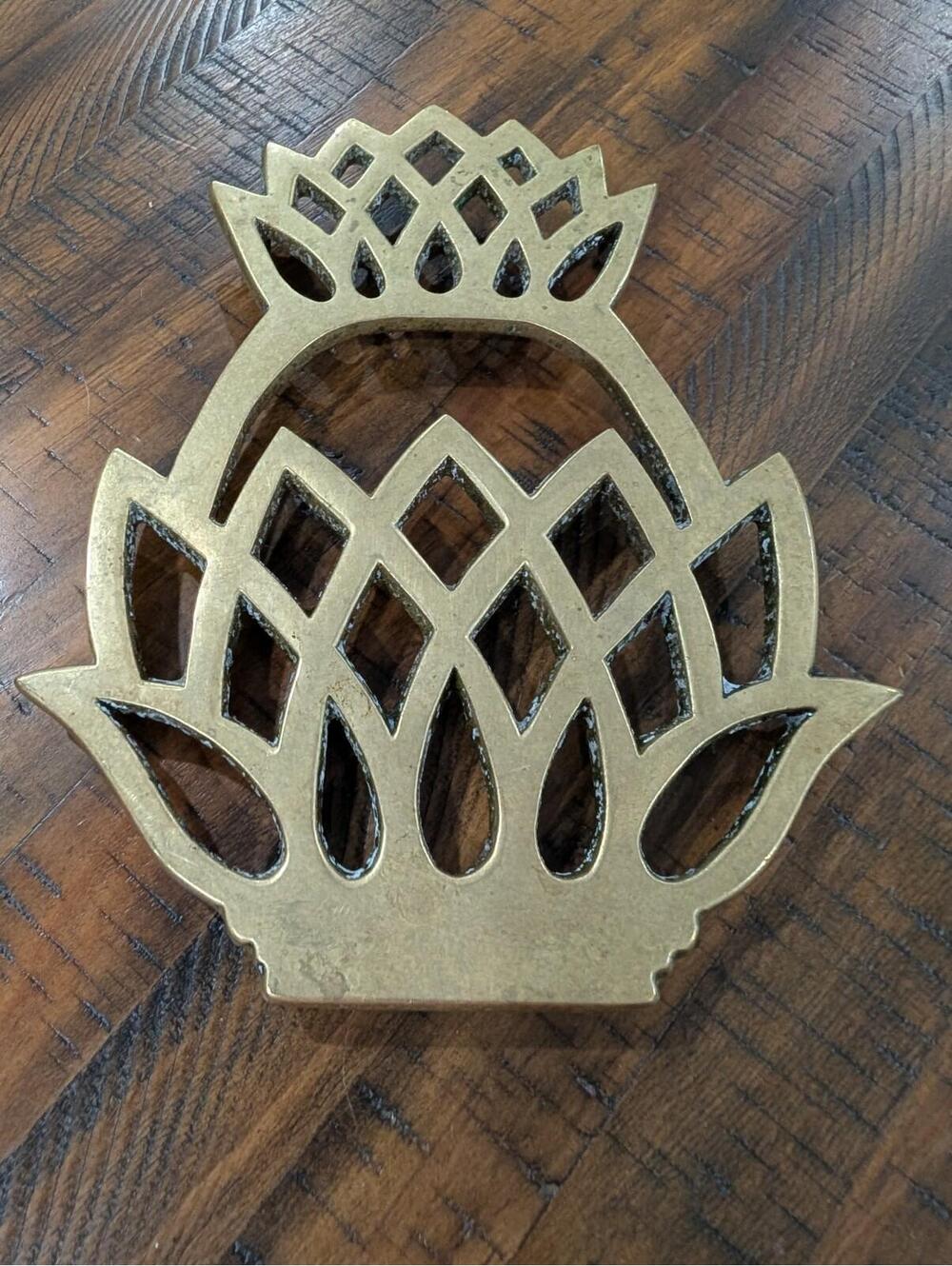 Vintage Virginia Metalcrafters SOLID BRASS Pineapple Trivet MADE IN THE USA 1978